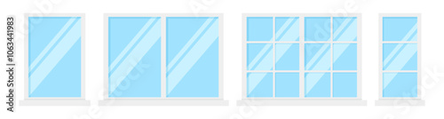Square glass window frame collection clipart flat illustration