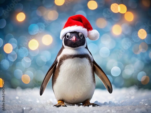 Christmas Penguin in a Santa Hat