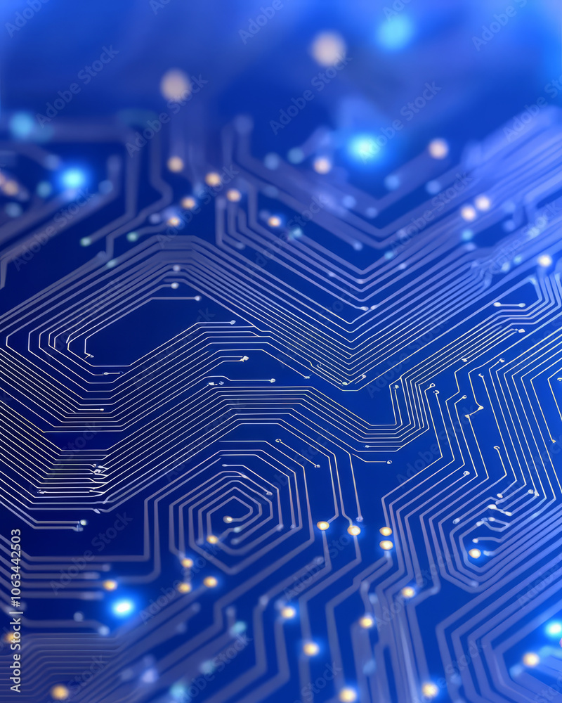 Digital blueprint with intricate circuit patterns on blue background Digital blueprint with intricate circuit patterns on blue background