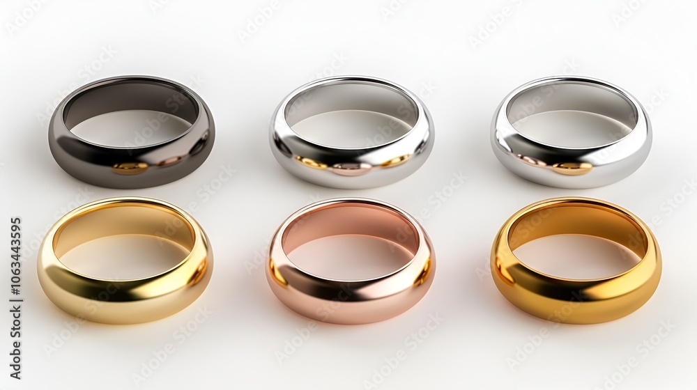 Assorted Metallic Rings in Different Finishes on White Background
Assorted Metallic Rings in Different Finishes on White Background