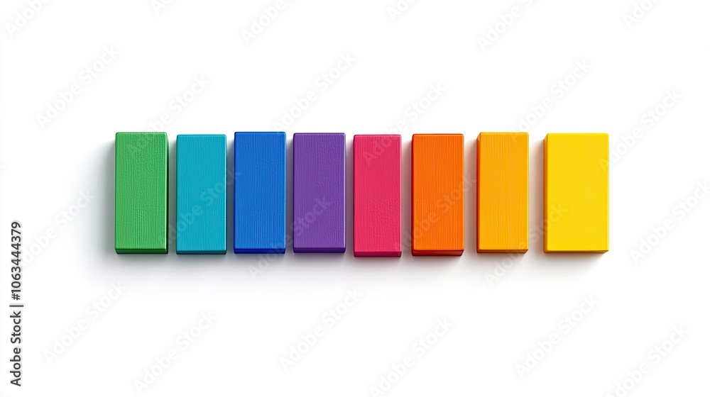 Colorful rectangular blocks in a line on white background Colorful rectangular blocks in a line on white background