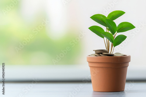 potted plant with coins symbolizes investment growth and prosperity