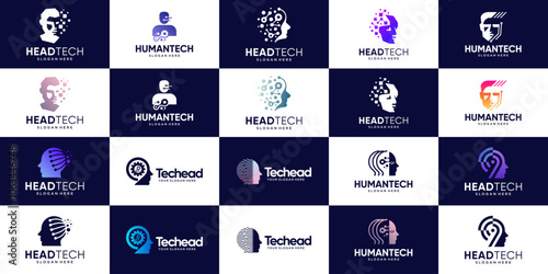 collection of future technology head face logo, modern technology, abstract, vector graphic design.