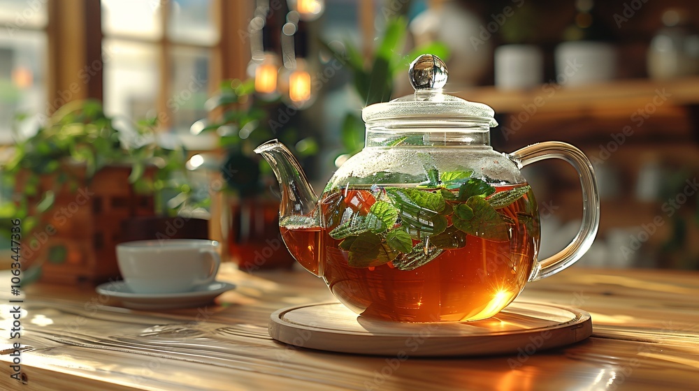 Green tea in transparent glass teapot
Green tea in transparent glass teapot