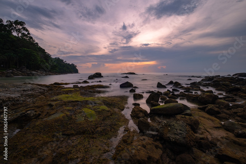 Beautiful sunset time near the beach at Khao Lake national park, Thailand photo