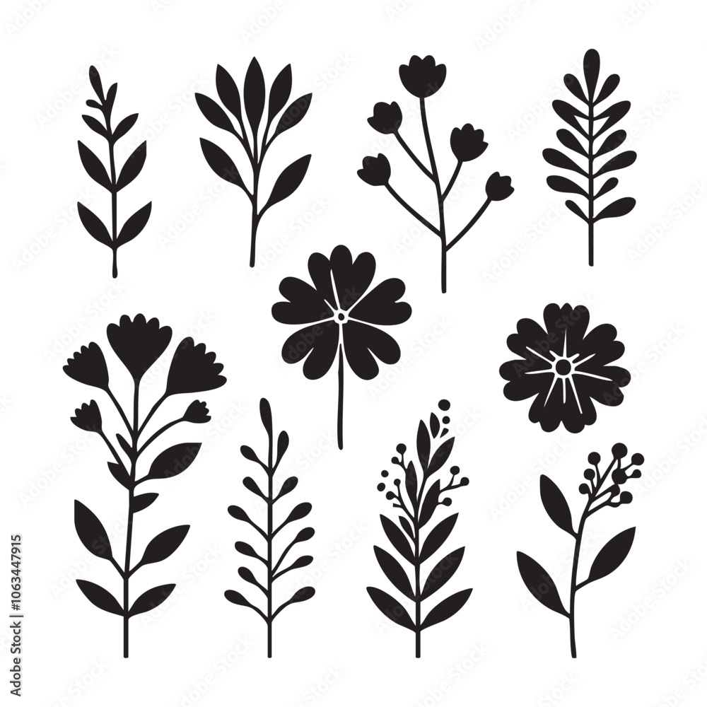 Silhouette set of flower on white background Silhouette set of flower on white background