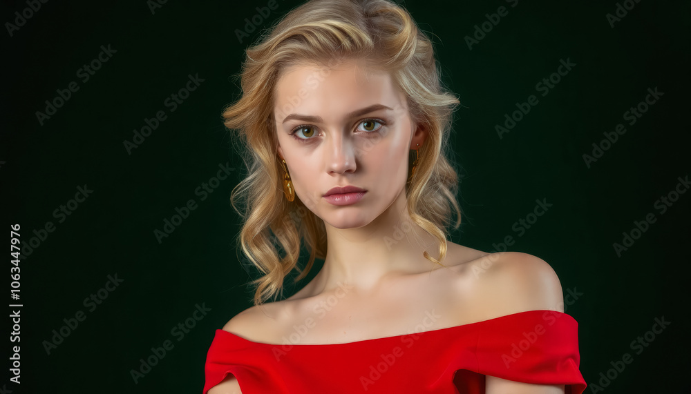 Portrait Attractive young woman in red dress. Outfit for New Year's party. Portrait Attractive young woman in red dress. Outfit for New Year's party.