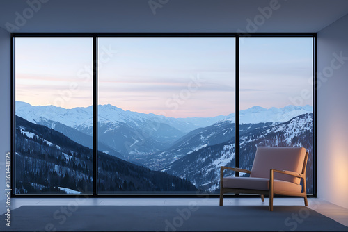 Experience serenity in a mountain lodge overlooking the ski slopes photo