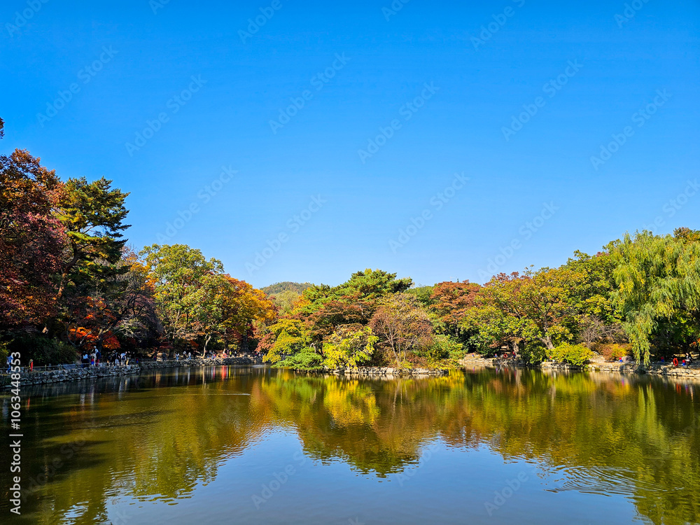 The autumn foliage reflected beautifully on the lake The autumn foliage reflected beautifully on the lake