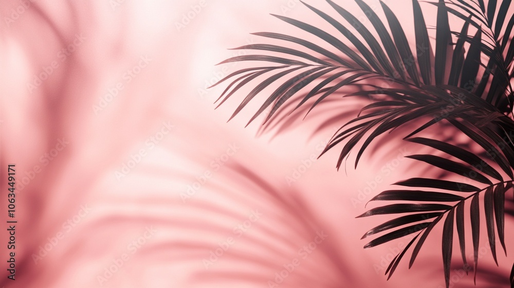 Soft pink wall with blurred palm leaves' shadows, offering a minimalistic backdrop for spring and summer product presentations. Soft pink wall with blurred palm leaves' shadows, offering a minimalistic backdrop for spring and summer product presentations.