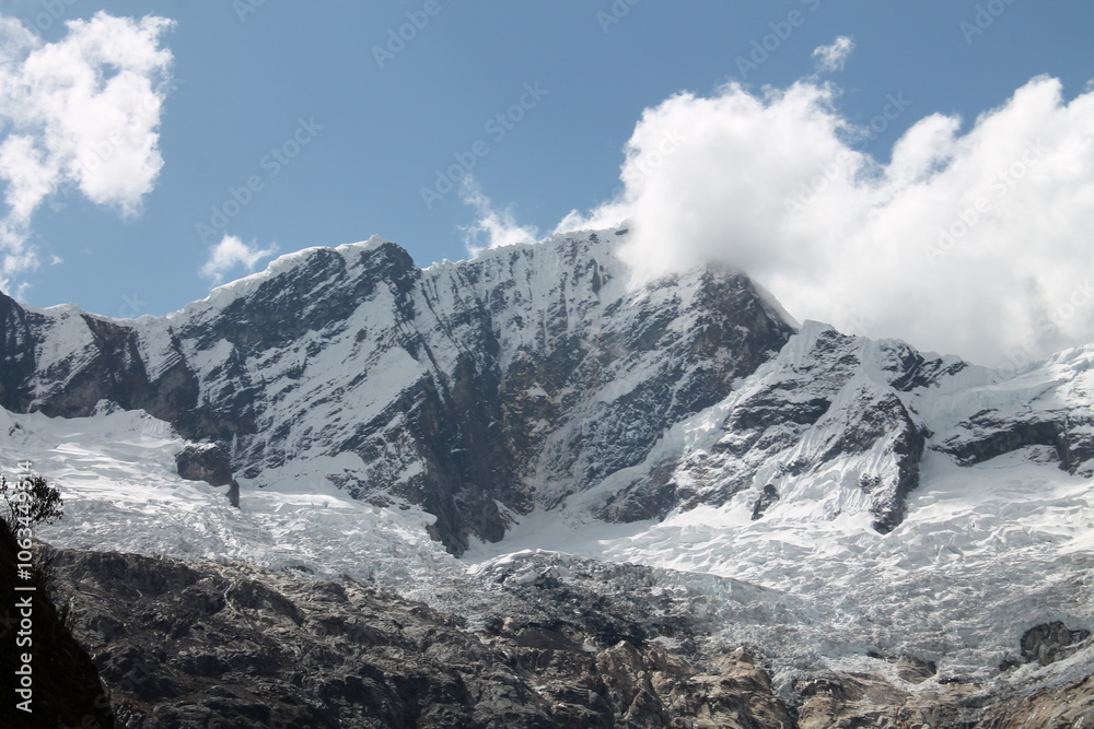 The view of the Andean mountains covered in snow The view of the Andean mountains covered in snow