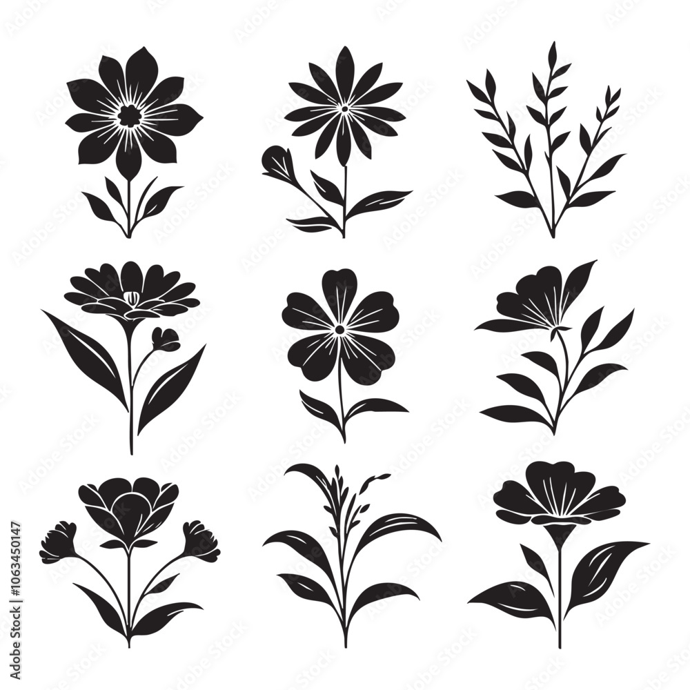 Silhouette set of flower on white background Silhouette set of flower on white background