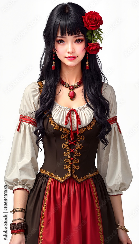 Young Spanish woman in traditional costume symbolizing cultural pride and heritage Young Spanish woman in traditional costume symbolizing cultural pride and heritage