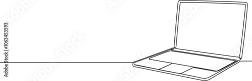 continuous single line drawing of laptop computer, line art vector illustration