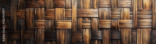 Interwoven Dark Brown Wooden Strips Forming a Geometric Pattern