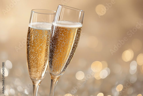 Celebrate joyous moments with sparkling champagne flutes during a festive gathering in soft golden light Generative AI