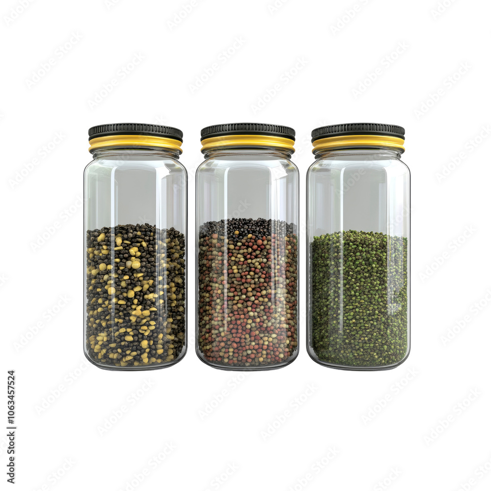 Three Jars of Spices on White Background Three Jars of Spices on White Background