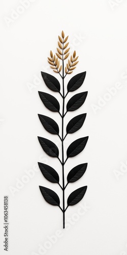 Stylized plant design featuring a tall stem with detailed leaves and golden accents, set against a white background for a modern and aesthetic appeal.