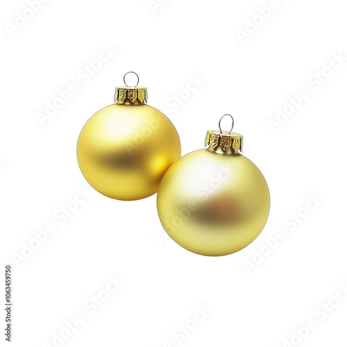 Two Golden Christmas Ornaments on White Background