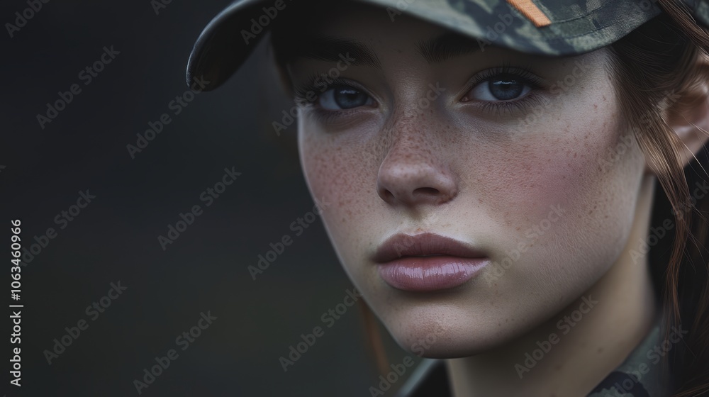 A candid shot of a 20-year-old woman in military uniform,