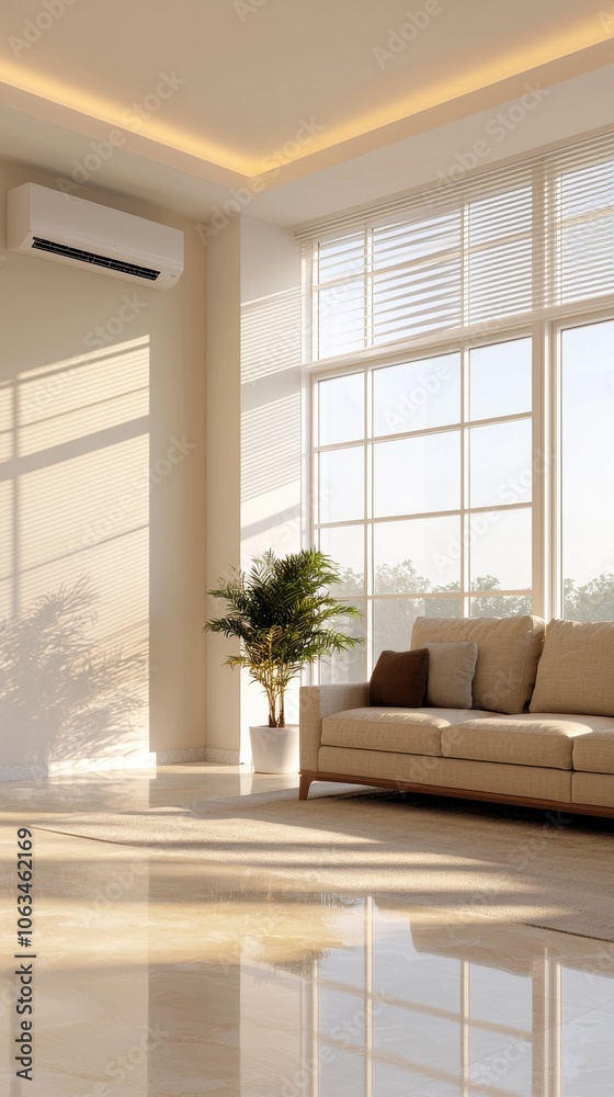 Modern living room with large windows and stylish furniture, bright and airy atmosphere. Modern living room with large windows and stylish furniture, bright and airy atmosphere.