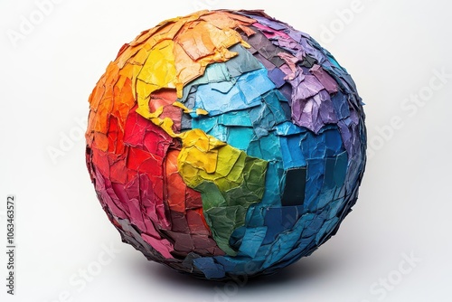 collage art of a globe made from colorful paper symbolizing humanitys connection to the environment and ecofriendliness with a creative graphic design aesthetic photo