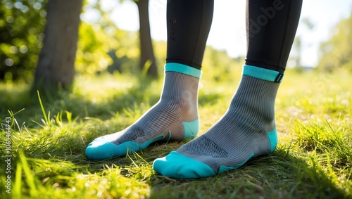 Bright Socks on Grass for Outdoor Workout Activity photo