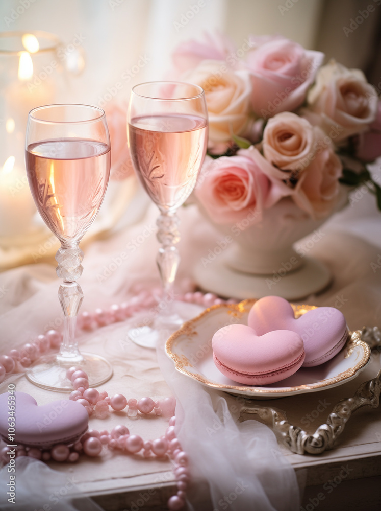 Wedding table setting with roses and glasses Wedding table setting with roses and glasses