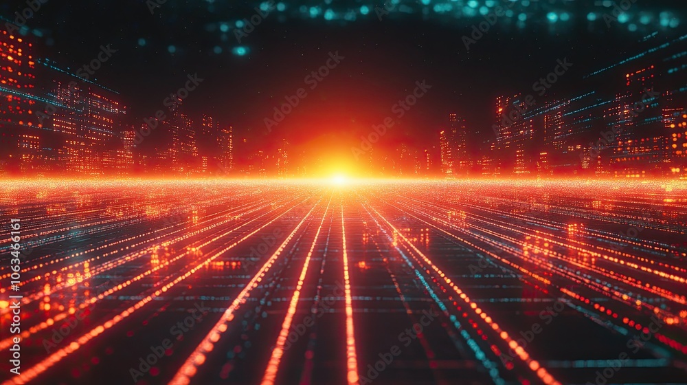 Futuristic Cityscape with Glowing Data Lines Futuristic Cityscape with Glowing Data Lines