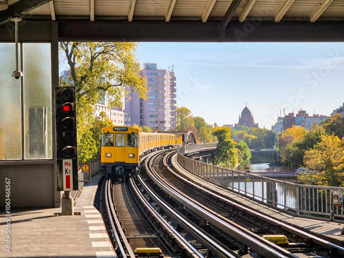 Photography Berlin metro / U-Bahn approaching Möckernbrücke station