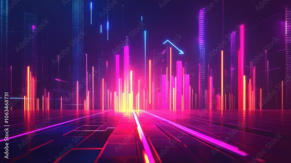 Vibrant Digital Cityscape with Neon Lights Vibrant Digital Cityscape with Neon Lights