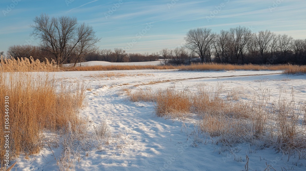 Snow-Covered Meadow with Gentle Undulations Creating a Soft and Serene Appearance Snow-Covered Meadow with Gentle Undulations Creating a Soft and Serene Appearance