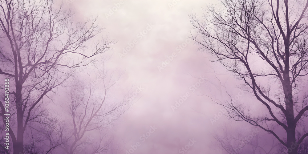 Obraz premium A serene abstract background features mystical fog and bare branches, creating a tranquil atmosphere of solitude and contemplation