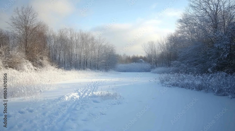 Snow-Covered Meadow with Gentle Undulations Creating a Soft and Serene Appearance Snow-Covered Meadow with Gentle Undulations Creating a Soft and Serene Appearance