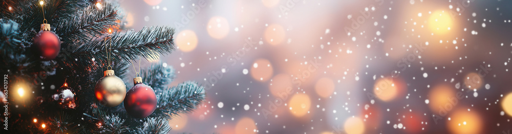 Christmas winter blurred background, with fir tree and blurred bokeh lights and snow. Holiday background, New Year banner.. Christmas winter blurred background, with fir tree and blurred bokeh lights and snow. Holiday background, New Year banner..