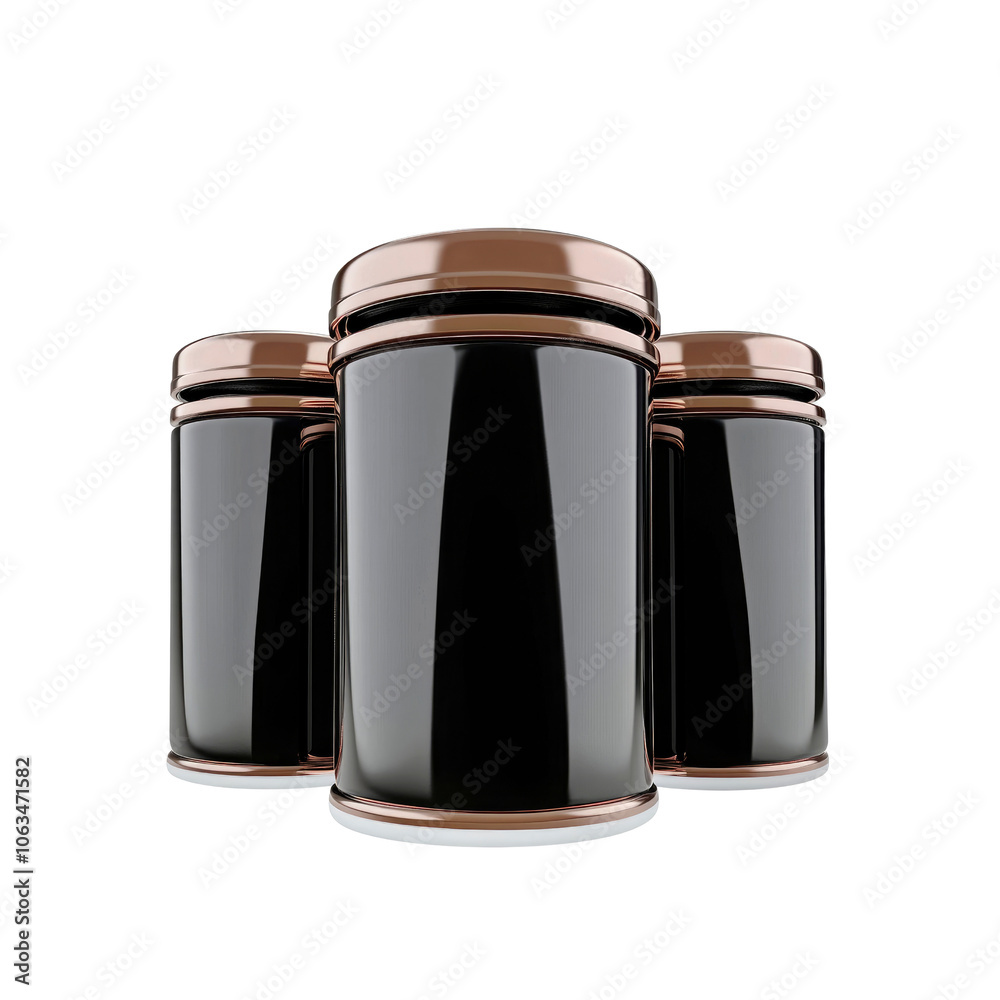 Three Black Cans with Gold Lids Three Black Cans with Gold Lids