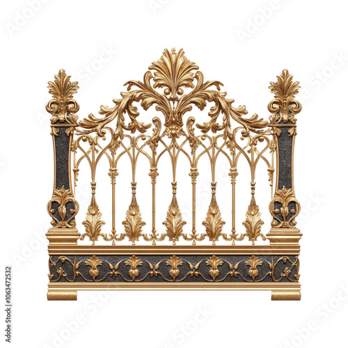Ornate Golden Metal Fence with Black and Gold Accents