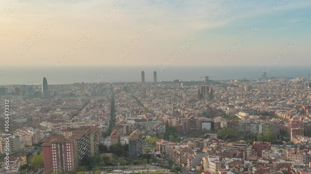 Barcelona Spain time lapse high angle view city skyline from Bunkers del Carmel Barcelona Spain time lapse high angle view city skyline from Bunkers del Carmel