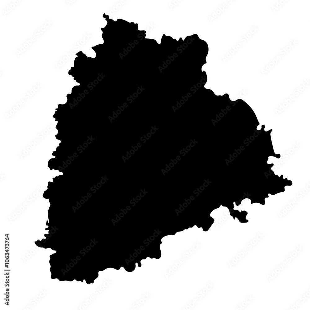 Obraz premium Hand drawn black map of Telangana, Indian state. Silhouette, geography. Vector isolated on white background