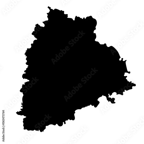 Hand drawn black map of Telangana, Indian state. Silhouette, geography. Vector isolated on white background	