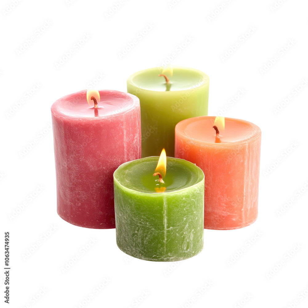 Four Colorful Candles with Flames Four Colorful Candles with Flames