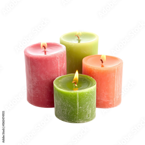Four Colorful Candles with Flames