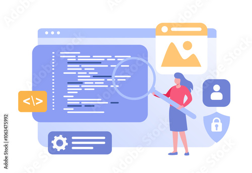 Web development. programming languages. css, html, it, ui. programmer cartoon character developing website, coding. flat illustration banner for website