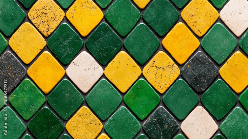 Green Yellow and White Diamond Shaped Tile Mosaic Background Green Yellow and White Diamond Shaped Tile Mosaic Background