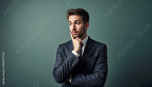 a man in a suit is looking confused and thinking about something