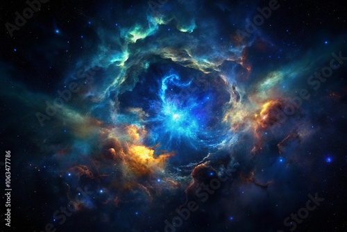 bule gas nebulae in space and sparkling stars	 photo