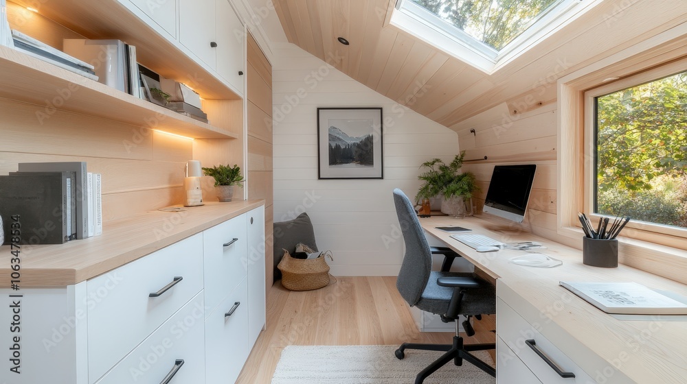 Modern Tiny Home Office with Space-Saving Furniture Modern Tiny Home Office with Space-Saving Furniture