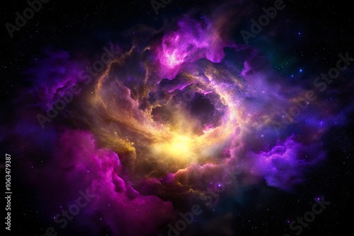 Purple gas nebulae in space and sparkling stars photo