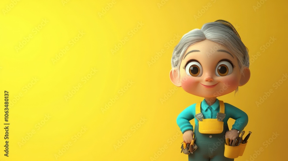 A cheerful animated character with tools, ready for a creative task. A cheerful animated character with tools, ready for a creative task.