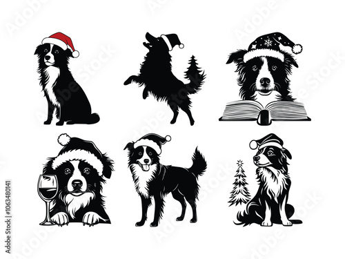 Christmas Border Collie Silhouette Collection - Festive Dog Illustrations photo